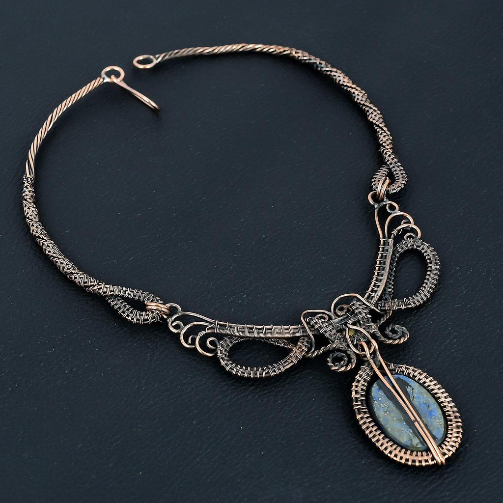Lapis Lazuli Necklace Handmade Jewelry, 999 Copper Wire Wrapped Necklace Designer Gemstone Jewelry Adjustable Chain Necklace Gift For Mom