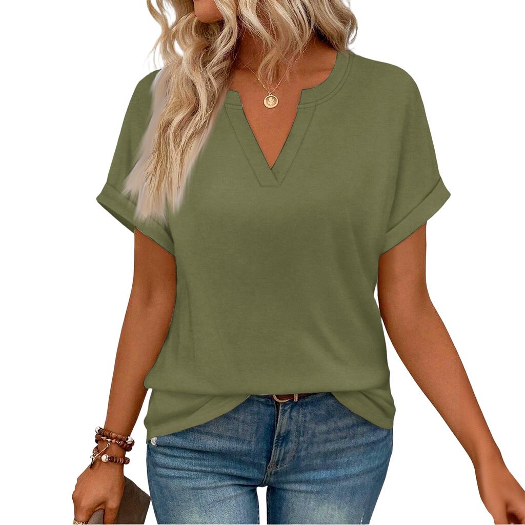 Stylish Women's Casual V,neck Short,sleeved Color T,shirt