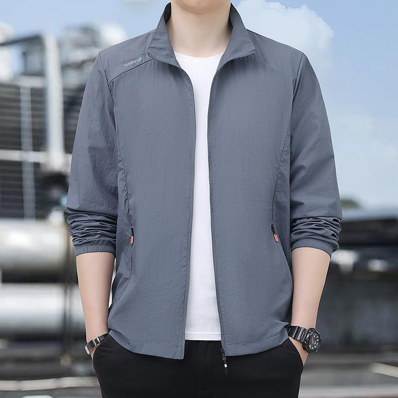 Eisseide Schnelltrocknende Sonnenschutzkleidung für Herren Sommer Dünne Stehkragenjacke Outdoor Neue Herren Sonnenschutzkleidung