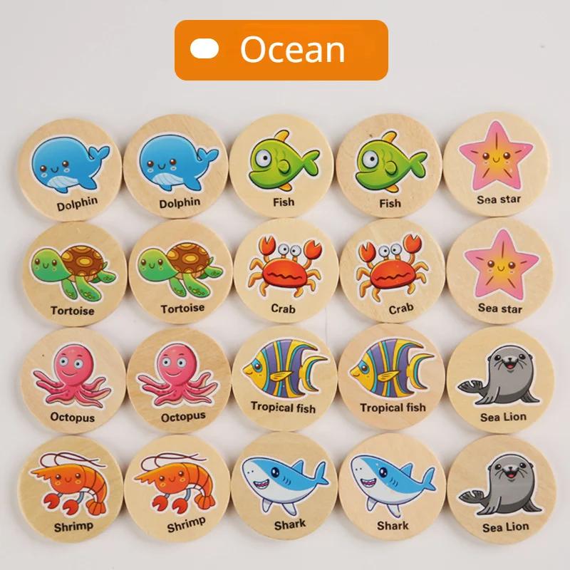 Montessori Educational Wooden Toys Find The Same Pattern Puzzle Game Kids Cartoon Animal Memory Chess Thinking Training Children