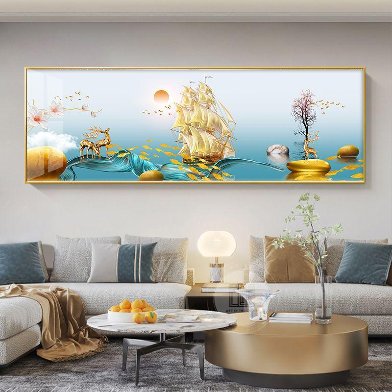 Chinese Style Golden Leaves Deer Canvas Painting Feathers Wall Art Feng Shui Mountain Posters and Prints Living Room No Frame