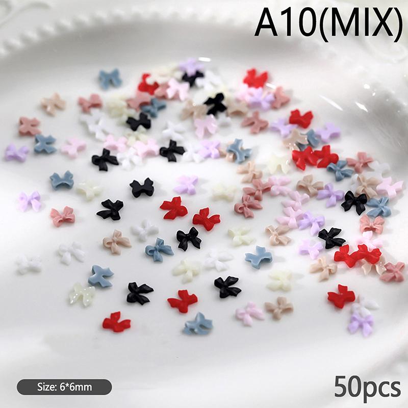 50Pcs Bow Resin Nail Art Decoration 3D Cream Color Bowknot Nail Charm Ornament Jewelry Diy Manicure Classic Accessory