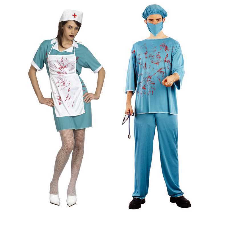 Halloween Bloody Nurse Cosplay Costume Creepy Horror Doctor Surgeon Gag Masquerade Party Fancy Dress Outfit Hot Women Men Adult