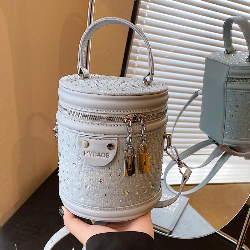 Niche design portable cylinder bag women's bag 2025 new Korean version ins foreign gas bucket bag mobile phone bag messenger bag