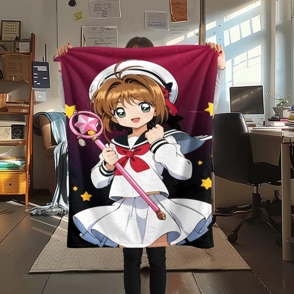 1PC Cardcaptor Sakura Print Flannel Blanket, High Quality All Seasons, Home Decor, Warmth and Comfort, Perfect for Christmas Gifts
