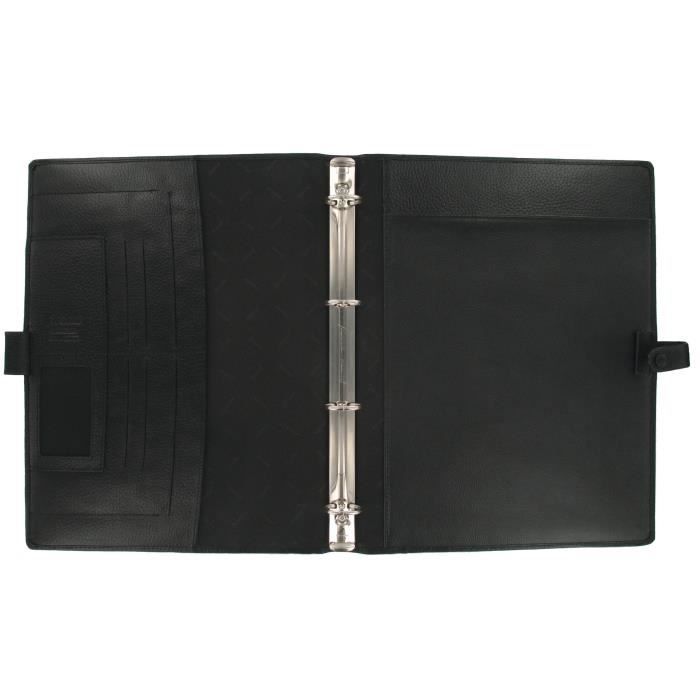 Agenda organiseur filofax finsbury - noir - mécanisme d'anneaux ø 25 mm - format a4 - impression grain caviar