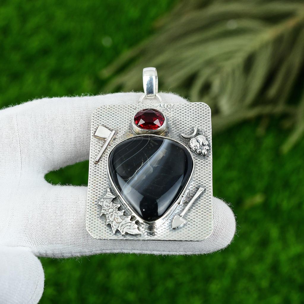 Natural Sardonyx Gemstone Pendant 925 Sterling Silver Indian Jewelry For Girls
