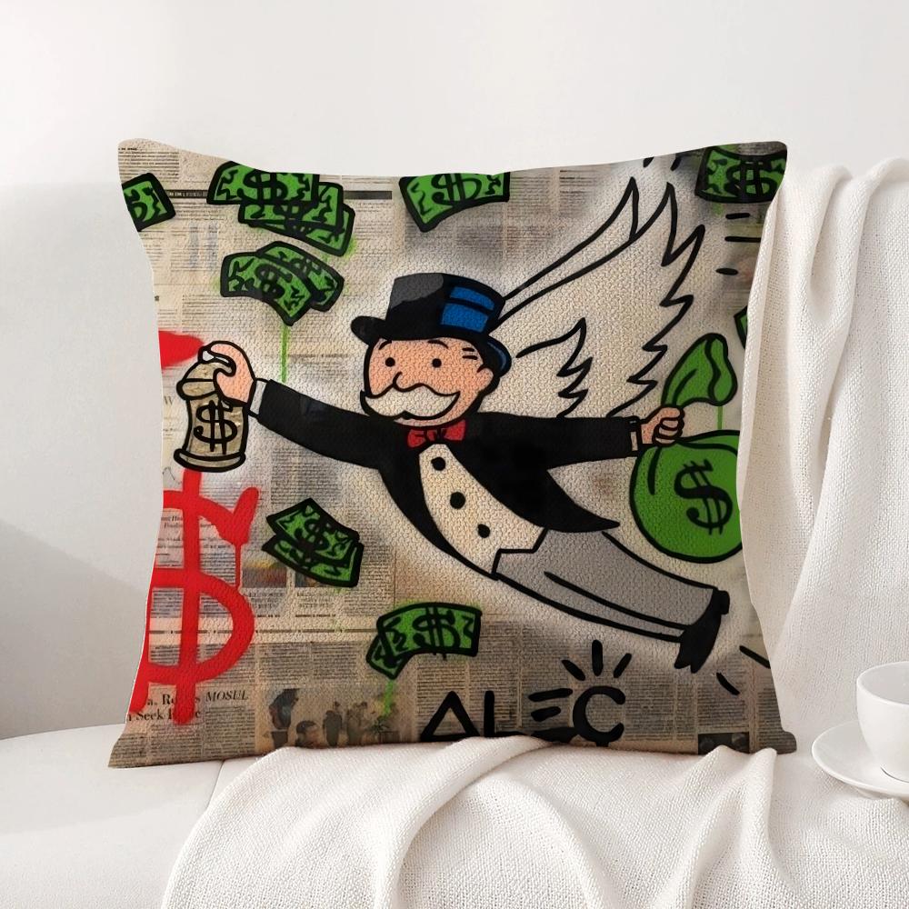 Cartoon M-Monopoly Cushion Cover Summer Coolness Linen Fabric Double-Sided Printing Pillow Case Sofa Home Decor Gift