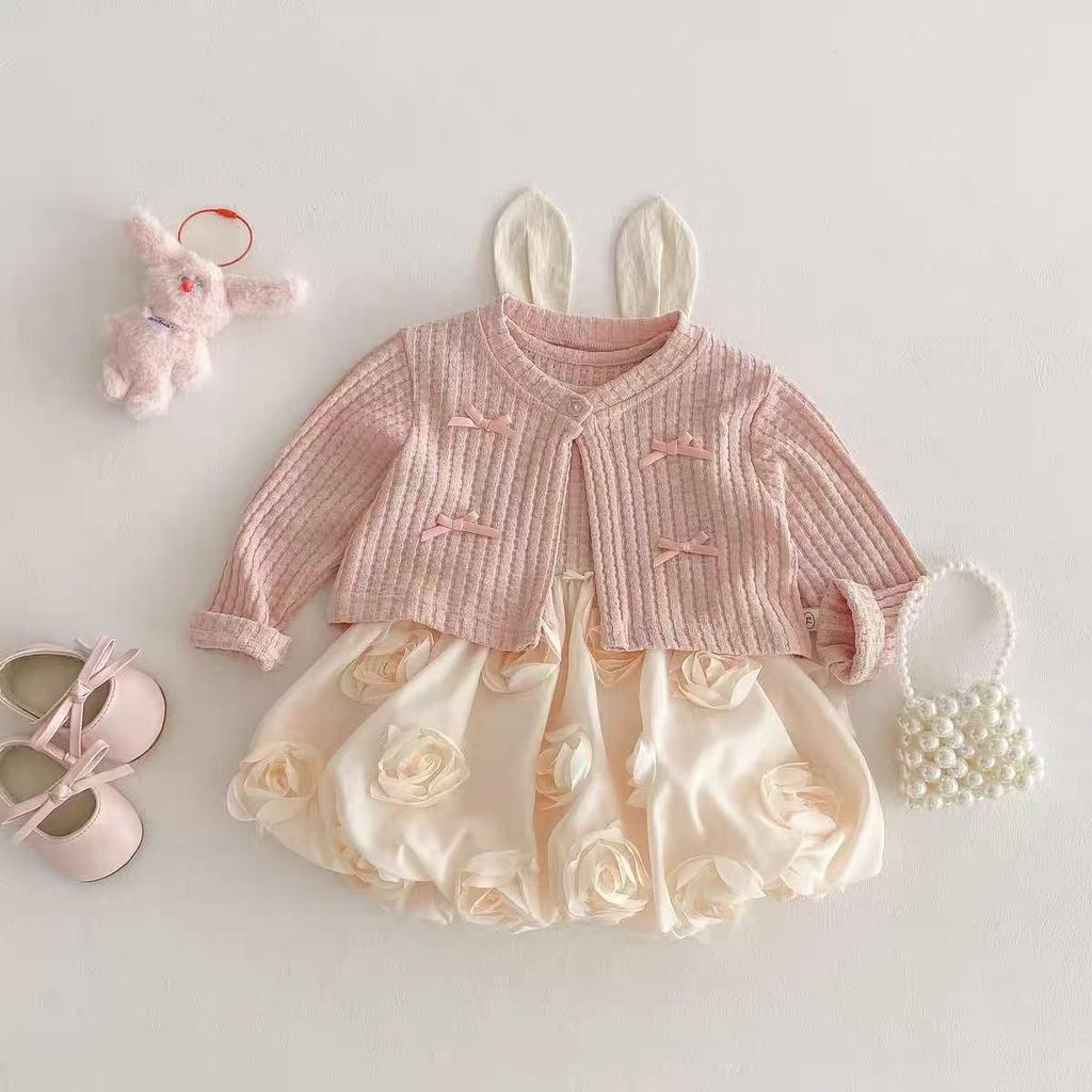 Korean Style Girls' Spring Cardigan & Romper Dress for One-Year-Old Princess