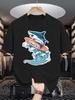 Vintage Surf Shark Surfboard Ocean Wave Graphic Unisexs Crew Neck T Shirt Beach Print Short Sleeve Casual Cotton Daily Street Tops