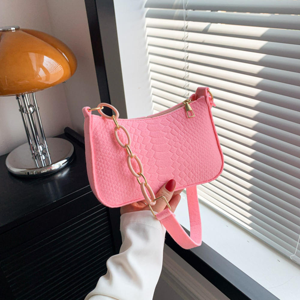 Fashi Felt Cloth Pattern Shoulder Bags For Women Small Handle Underarm Bag Clutch Luxury Solid Color Female Handbag With Purse