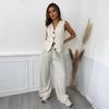 Womens Striped Vest Pants Set 2026 Casual Two-Piece Outfit Linen Viscose Blend