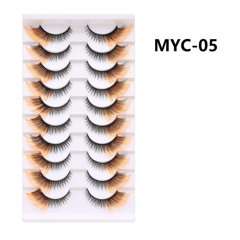 10 Pairs False Eyelashes, Colored Cat Eye Lashes with Black Band, Dramatic Volume Lashes for Party
