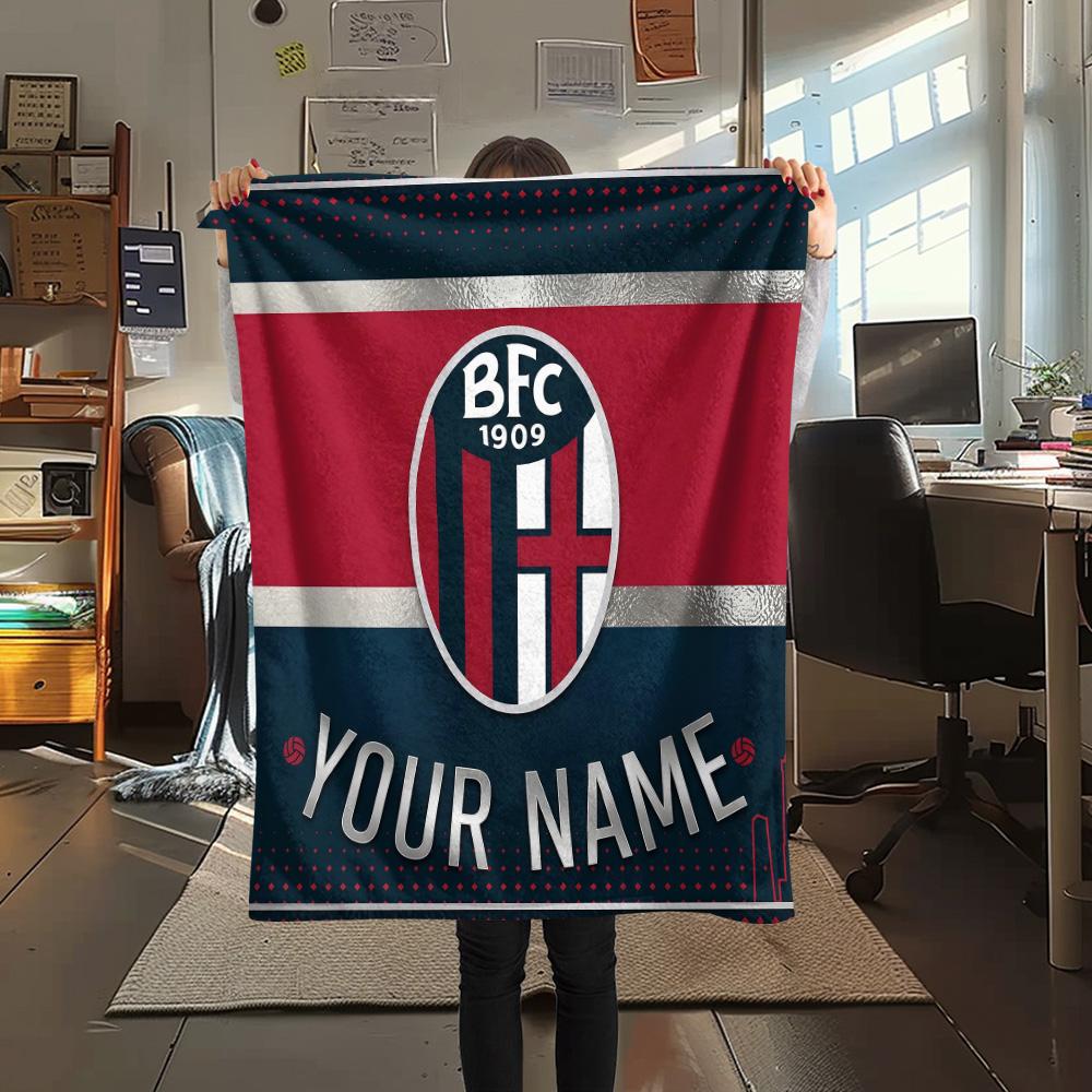Custom Name Bologna FC2 Flannel Blanket, High quality Comfortable for All Seasons, Home Decor, Warmth and Comfort