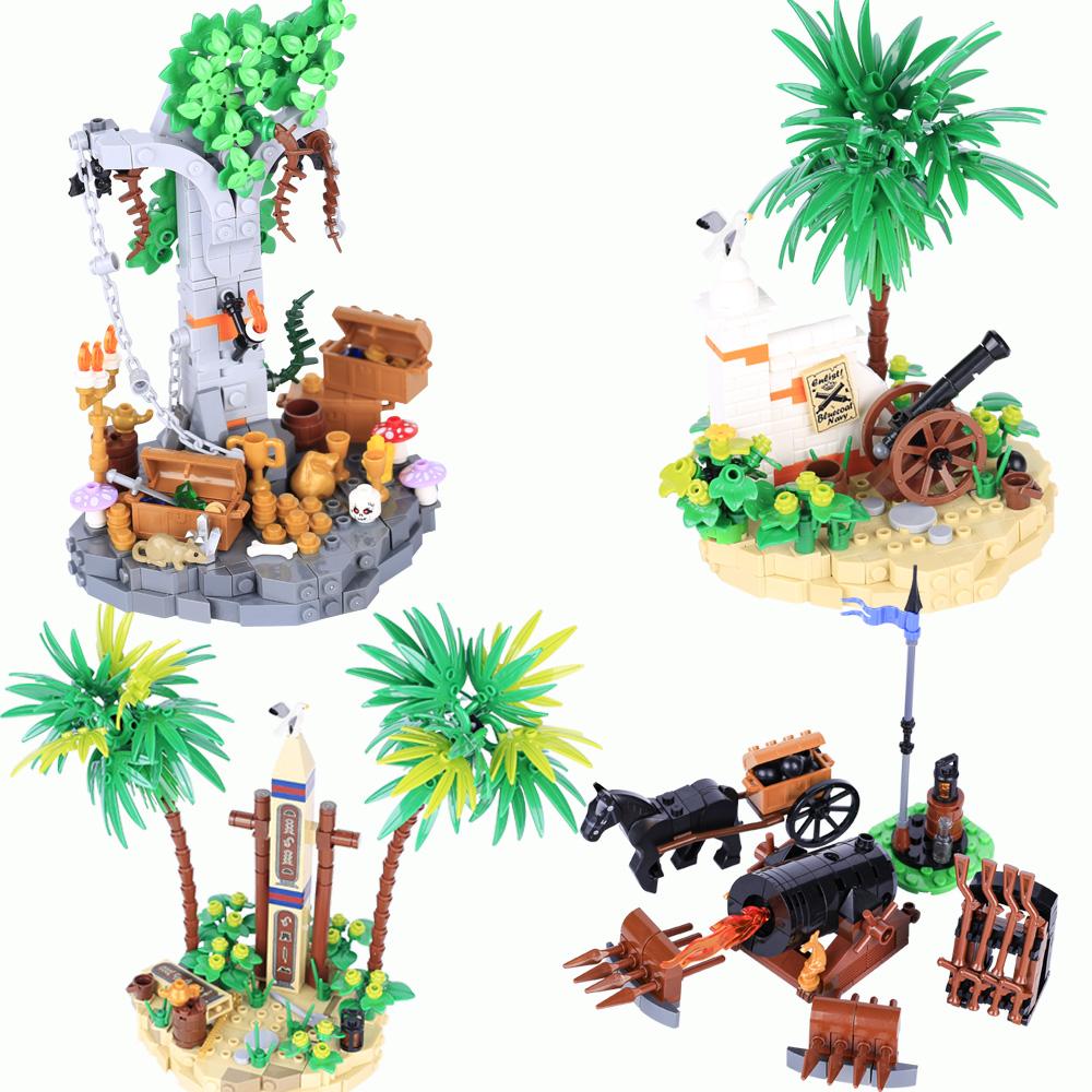 Cannone da Pirata Medievale MOC Mattoncini Modulari per Castello Terra del Tesoro Rovine Antiche Giocattoli in Mattoncini Per Regali
