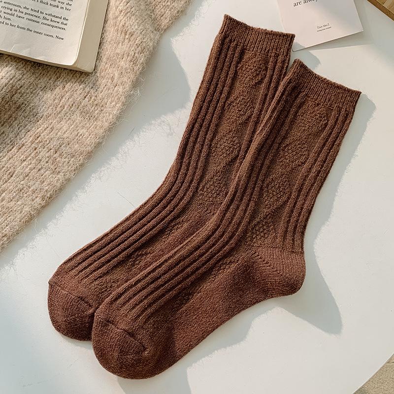 Women s Winter Warm Wool Socks, Simple Solid Color Mid-Calf Thickened Cashmere, Japanese Style Slouchy Socks. One Size коричневый