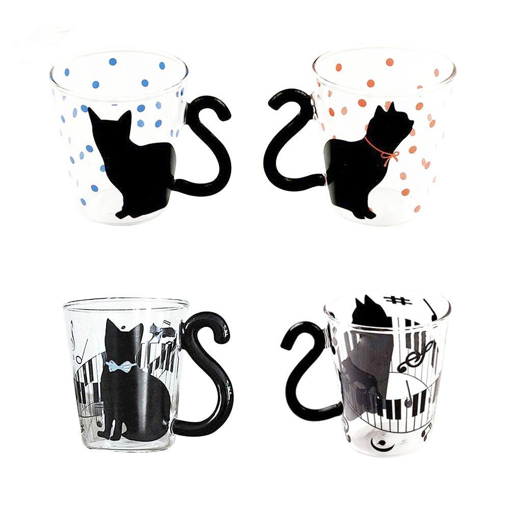 1Pcs Creative Cat Glass Cups with Cat Tail Handle Coffee Glass Lovers Cups Milk Mug Lover Valentine's Day Romantic Present