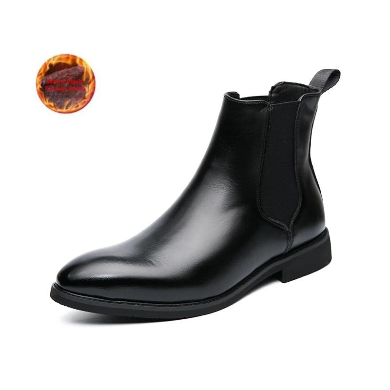 Brand Leather Men Chelsea Boots Designer Italy Dress Boots Men Fashion Casual Warm Plush Business Ankle Boots Big Size 47 48