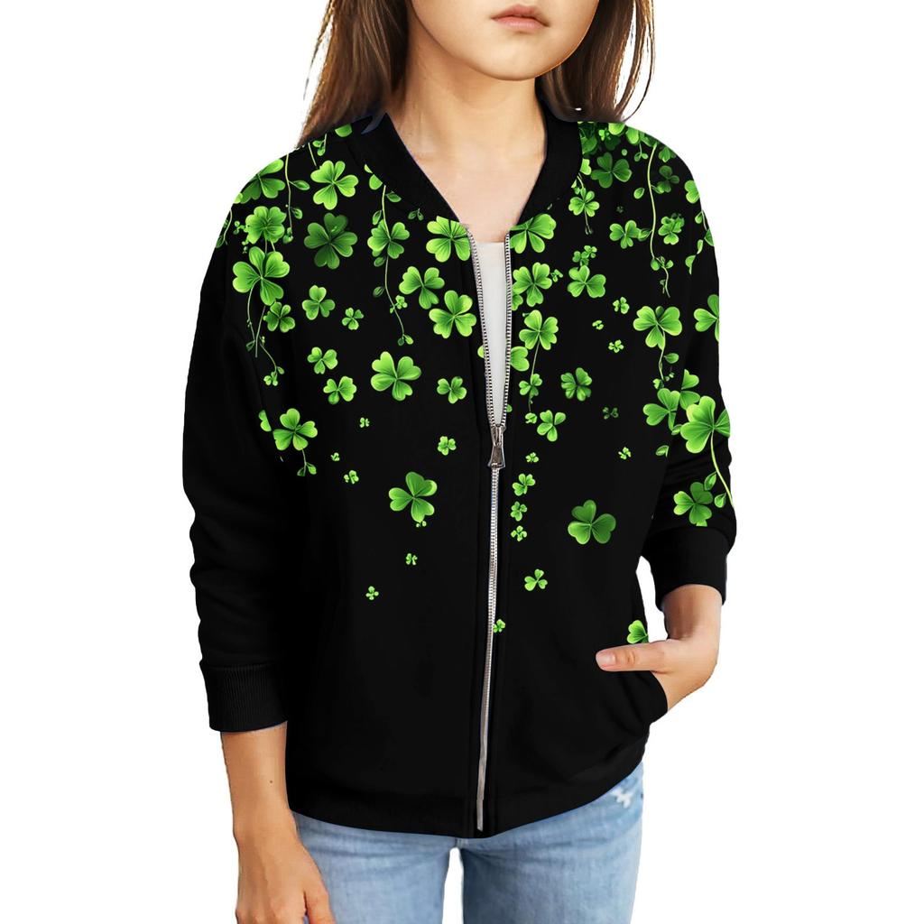 Dívčí bundy na zip Dětské podzimní mikiny s dlouhým rukávem Svrchní oděvy s kapsami St. Den svatého Patrika 5-15 let