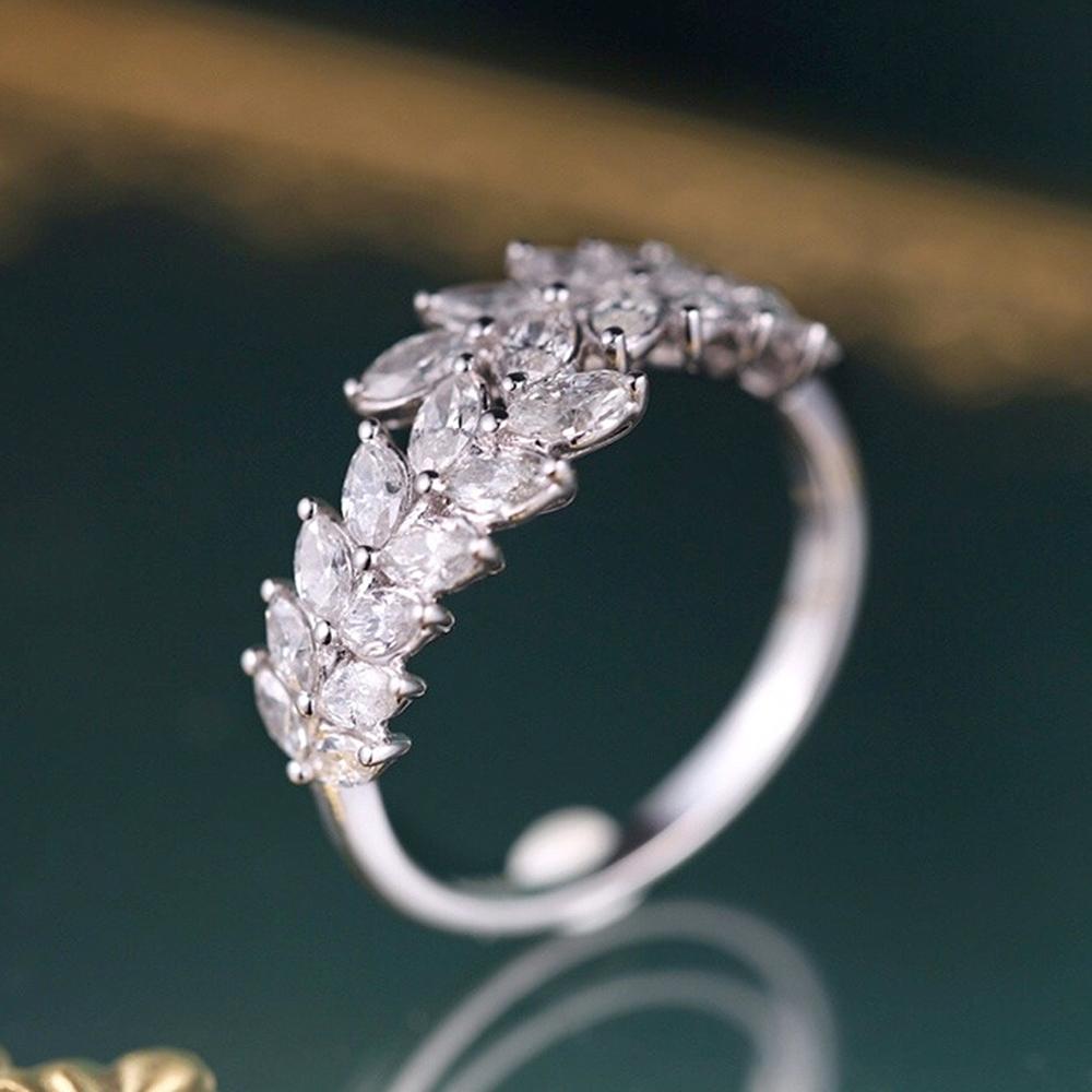 Fashion Leaf Design Cubic Zirconia Ring for Women Exquisite Bridal Wedding Ceremony Party Rings New Statement Accessories