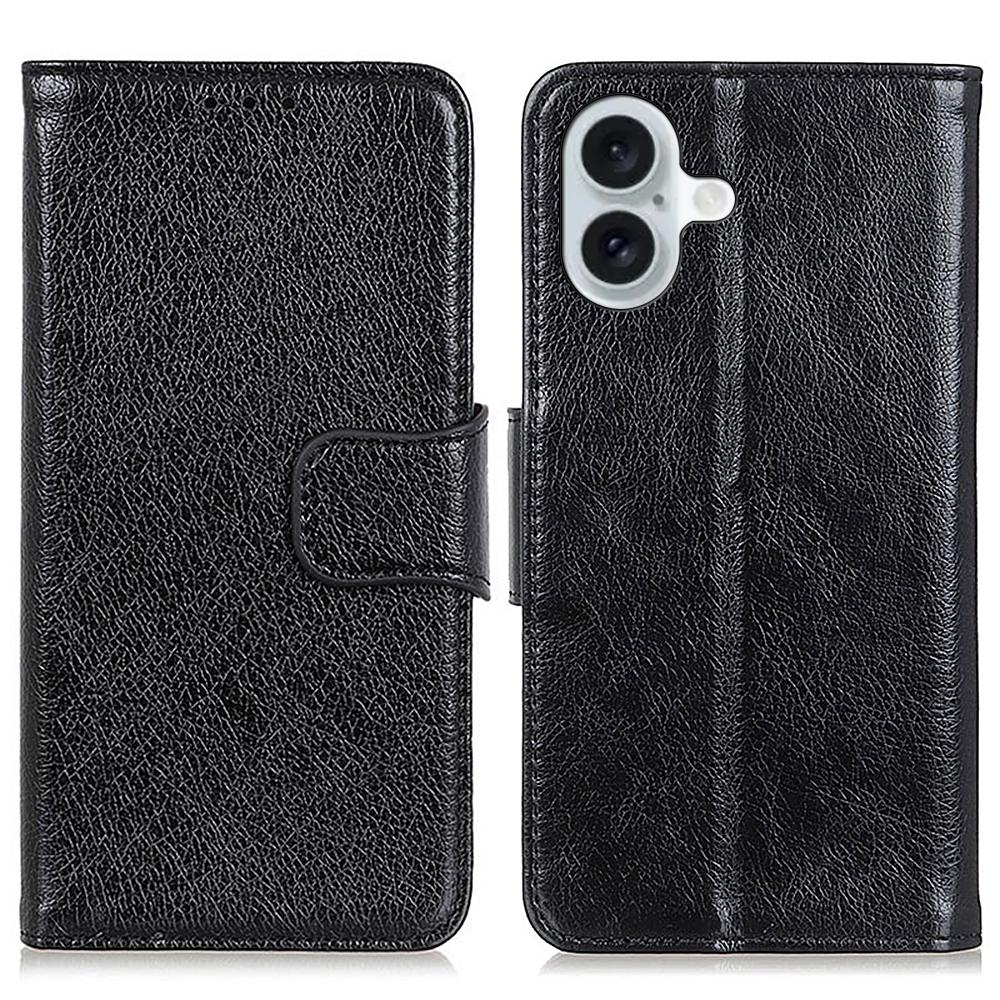 For iPhone 16 Plus Case Nappa Texture Split Leather Wallet Folio Flip Phone Cover