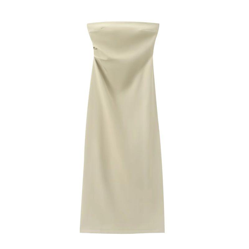 Spring New Western Style Temperament Slim fit Straight Collar Strapless Design Tube Top Midi Dress 2698707