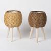 Imitation Rattan Triangular Flower Pot Stand: Creative Desktop Succulent Storage, Straw Woven Design, Large.
