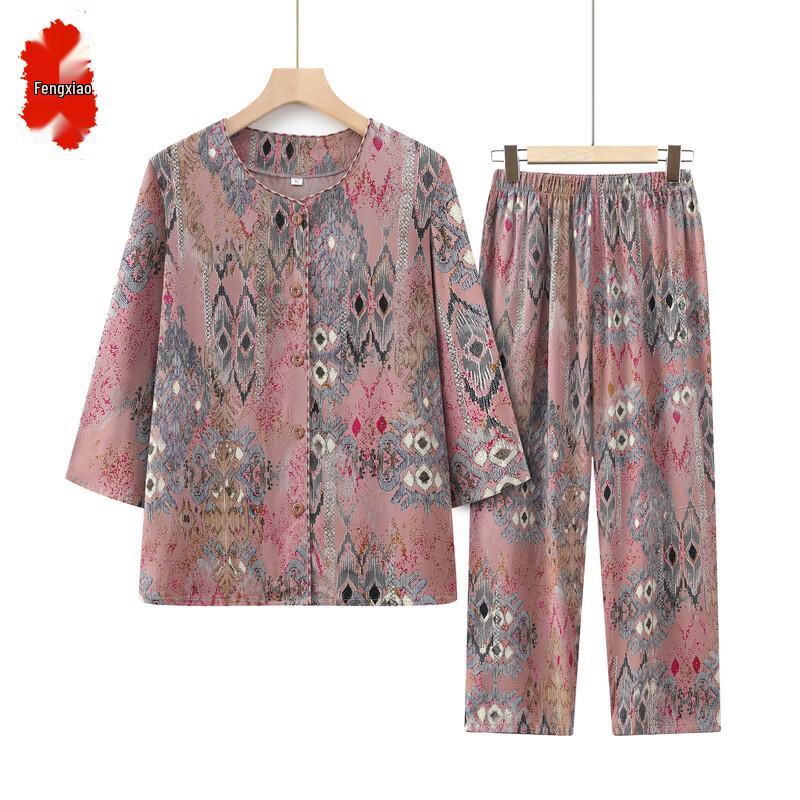 

Elderly Women s Floral Summer Two-Piece Set XL