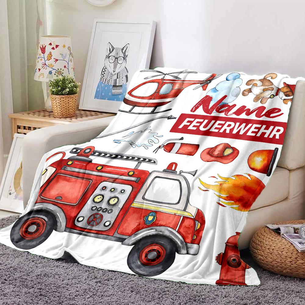 Custom Name fire truck Theme Printed Blanket - Perfect for Couch, Bed, Travel & Outdoor Use | Machine Washable, Cozy & Durable.