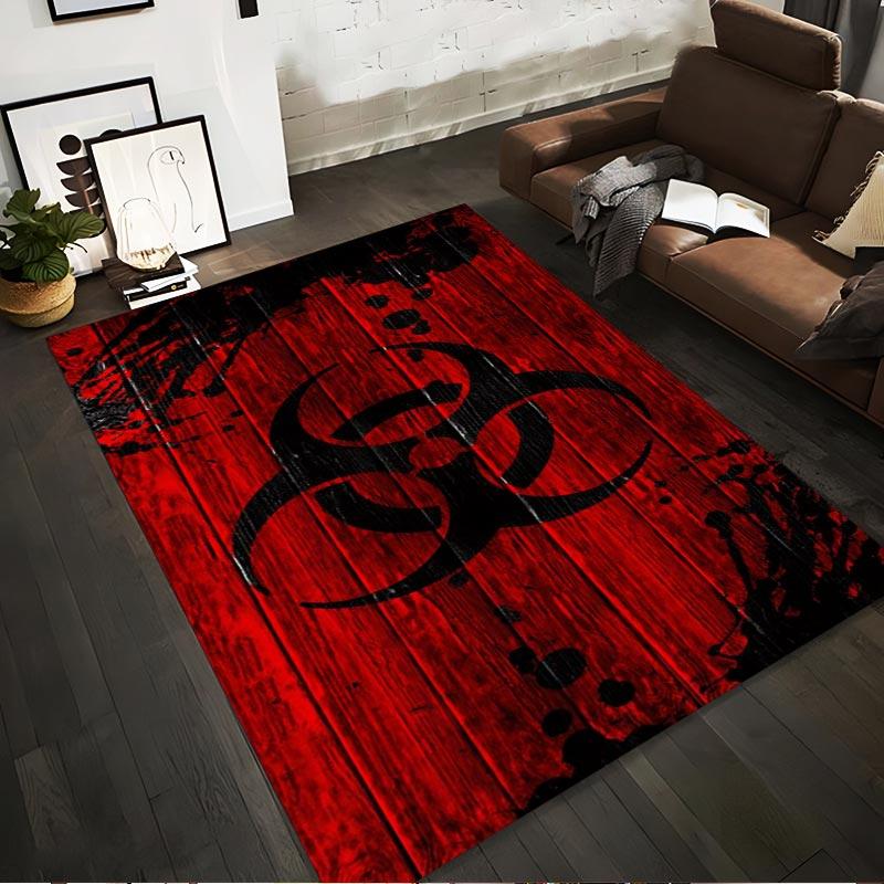 Red and Black Biohazard Symbol Pattern Rug with Grunge Style Design Suitable for use as an anti-slip for living room bedroom sofas 40x60cm( 15x23in )