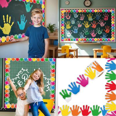 Colorful Handprint Sticker Bulletin Board Borders Trims Chalkboard Decorative Border Sticker for Classroom Decoration