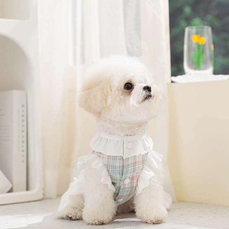 Checkered dog skirt - summer lightweight style - for small dogs and cats - pet clothing