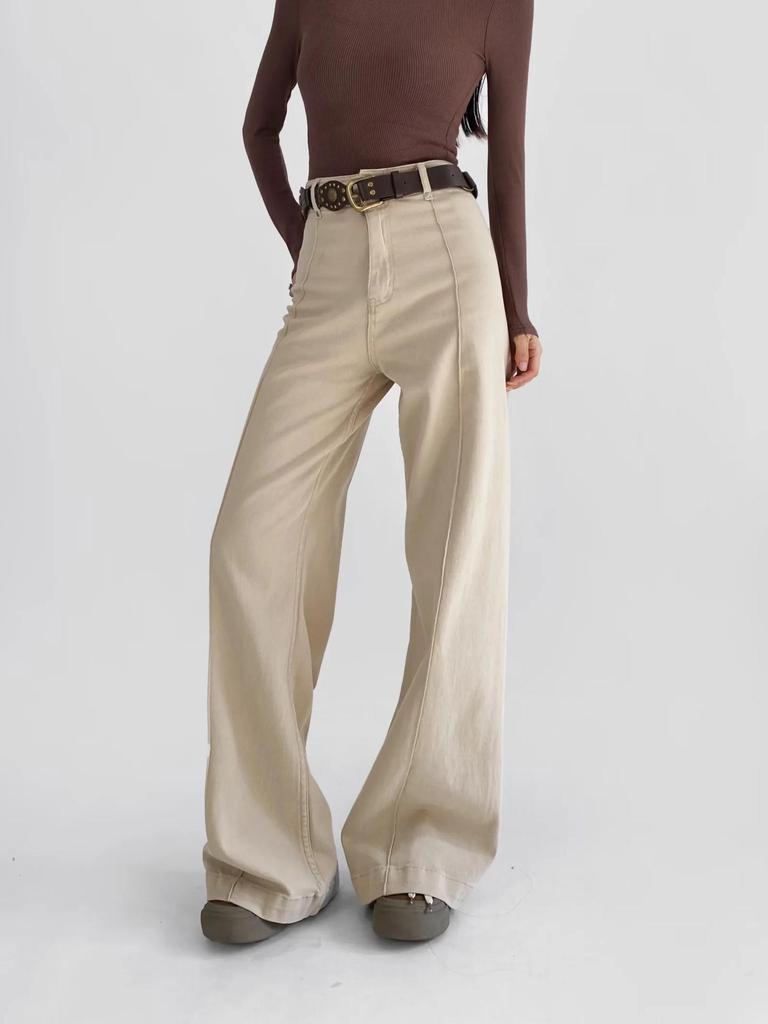 High-Waisted Women's Wide-Leg Jeans with Contrast Stitching - Versatile, Slimming, and Crisp Pants for Spring and Autumn.