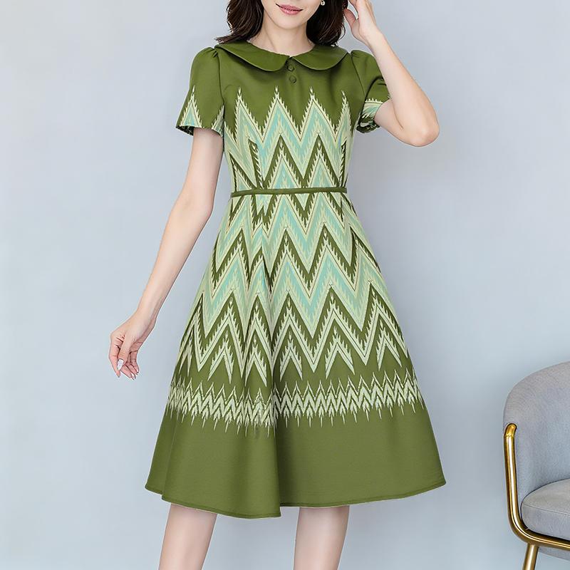 

ZANZEA Женское летнее повседневное платье с принтом и коротким рукавом и кукольным воротником 5XL зелёный