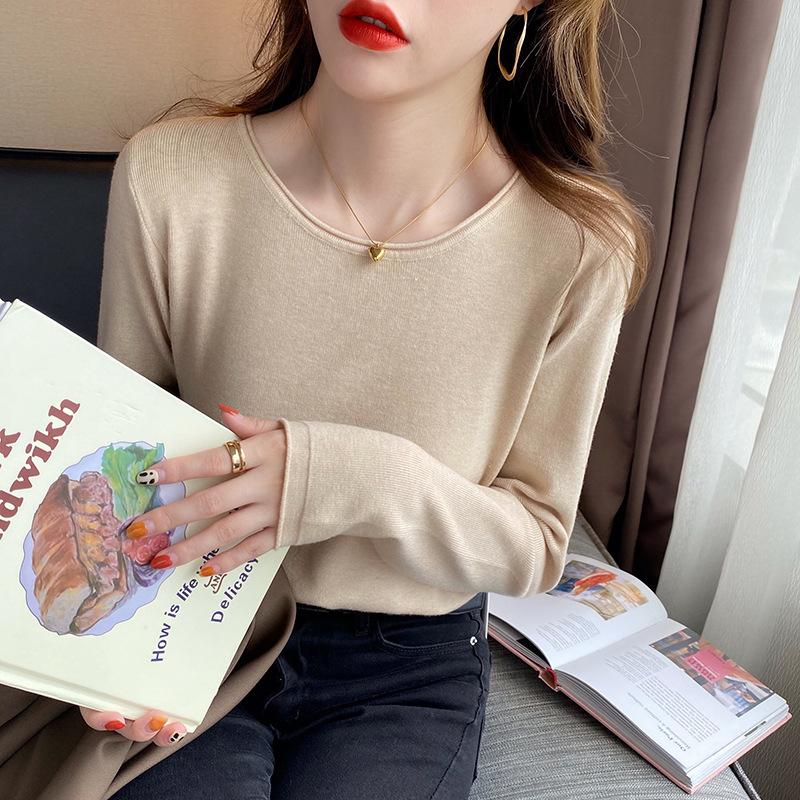 Simple one-piece fleece thickened sweater women's spring basic inner bottoming shirt warm knitted top