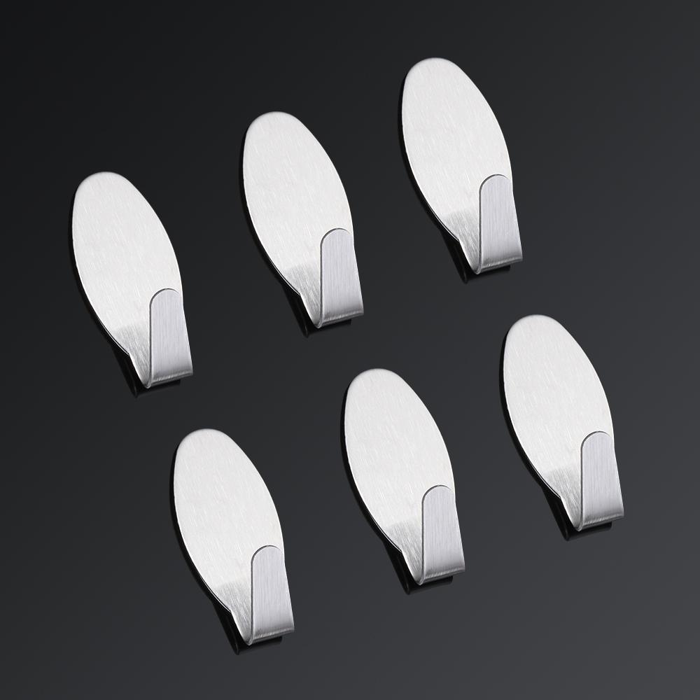 6 Pcs Bathroom Kitchen Office Wall Hooks Cloth Hanger Self Adhesive Stainless Steel