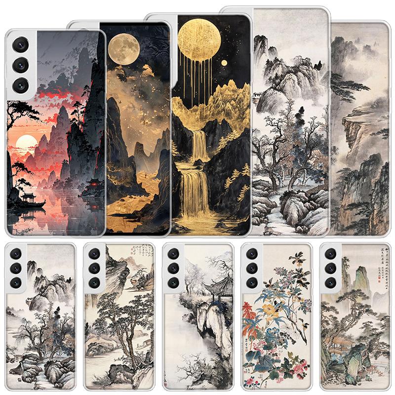 Chinese Style ink Painting Art Soft Case For Samsung Galaxy S25 S24 S23 S22 Ultra Phone Cover S20 FE S21 Plus S25 Edge + Funda C