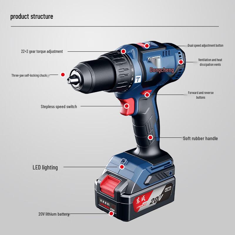 Dongcheng 20V Brushless Cordless Impact Drill CN plug (adapter included)