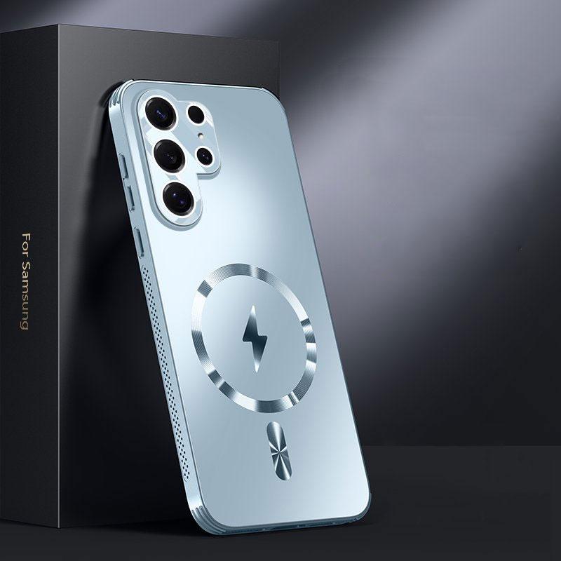 Magnetisk trådløst ladeetui for Samsung S25 Ultra Magsafe Matt frostet Støtsikker Linsebeskyttelsesfilm Bakdeksel for Samsung S25 Plus S25Ultra