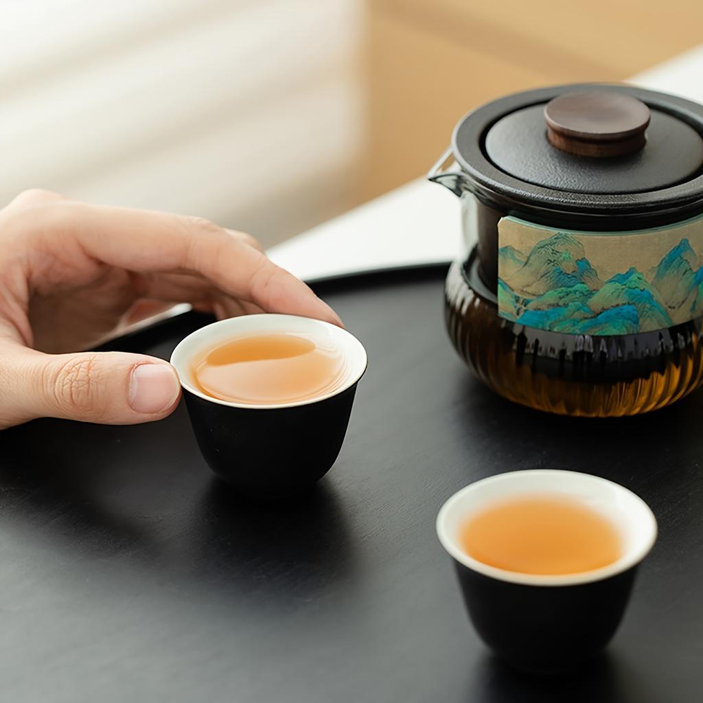 1set Ceramic Travel Tea Set Portable Teaware Set One Pot Four Cups With Tea Tray And Tea Can Wine Cup Drinkware For Restaurants Cafes Tea Houses