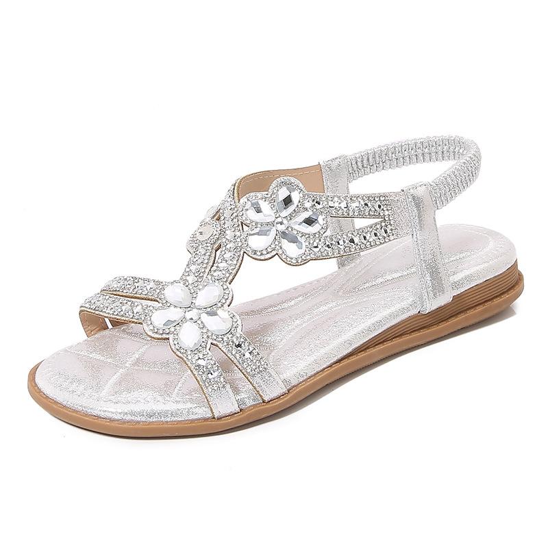 Fashion Women's Fashion Diamond Sandals 2025 Summer New Retro Flower Beach Sandals Women's Comfortable Anti Slip Soft Bottom Plus Size