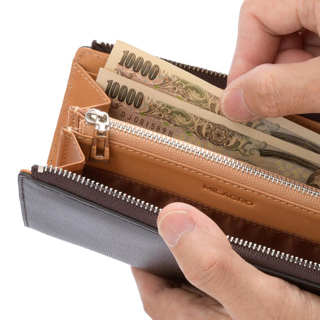 Milagro Bonaudo Palmellato Ziegenleder L-förmiger Reißverschluss Lange Geldbörse (Herren Langbörse mit Reißverschluss, Große Kapazität, Münzfach, Kartenhalter, Echt