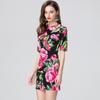 Summer Women Fashion Elegant Short Sleeve Flower Print Mini Short Office Business Pencil Dresses