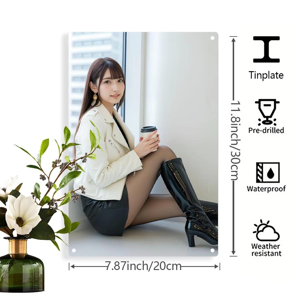 Vintage Metal Wall Art 2D Urban Woman Iron Sign Weatherproof Home Office Decor