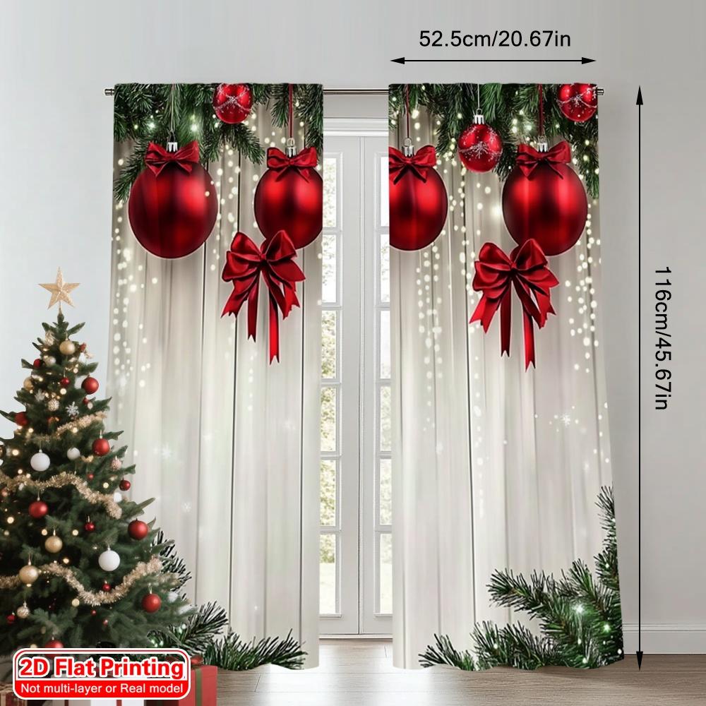 Set Of 2 Flat Printing Christmas Window Drapes Red Green Versatile Polyester Fabric Without Electricity Birthday Party Use Curtain Made