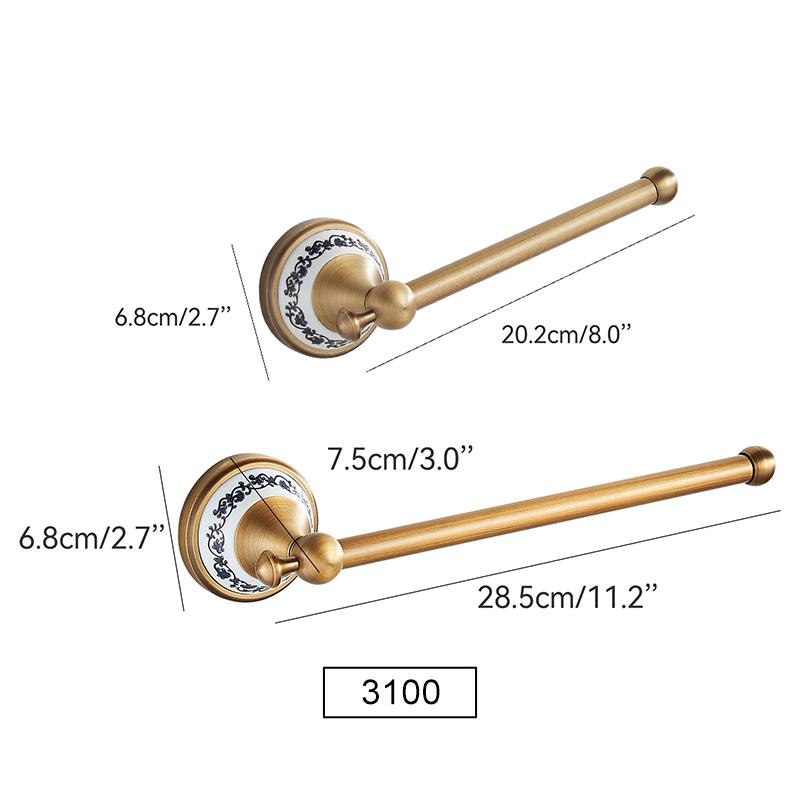 Antique Brass 2pc Bathroom Accessories Set, Bronze Dispenser Towel Rod and Toilet Paper Holder for Bathroom Wall Mounted