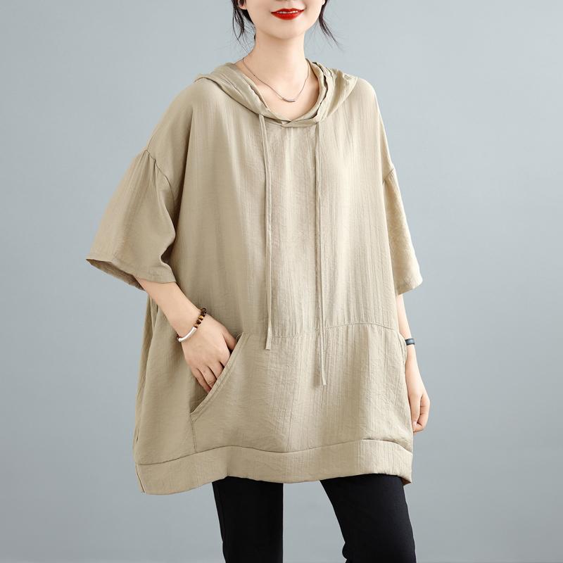 

Футболка свободного покроя с капюшоном в винтажном стиле, женская летняя футболка хаки