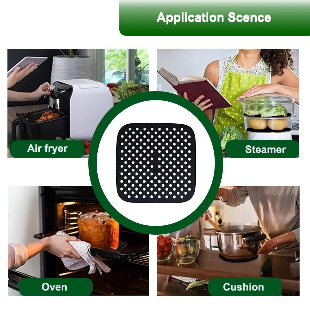 Reusable Silicone Airs Fryer Liners with Airs Fryer Magnetic Cheat Sheet, Easy Clean Airs Fryer Accessories, Non Stick (Square 8.5")