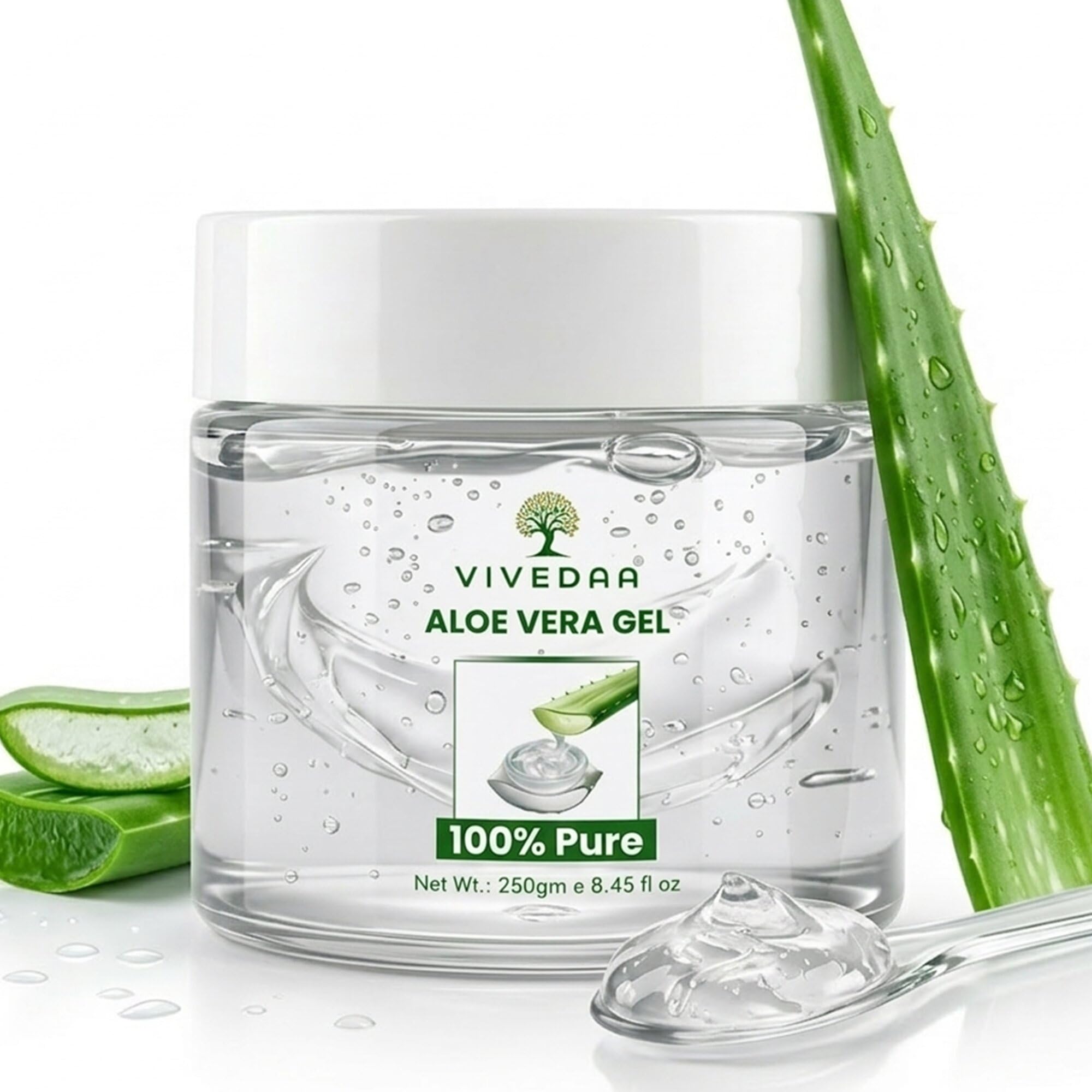 Vivedaa Pure Aloe Vera Gel for Face- (250g), Skin & Hair - Hydrating, Soothing & Everyday Repair - Lightweight Non-Sticky Aloe Vera Gel with Glycer