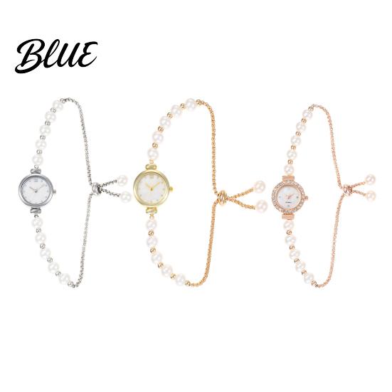 Thin Wristband Watch Women Faux Pearl Bracelet Adjustable Strap Round